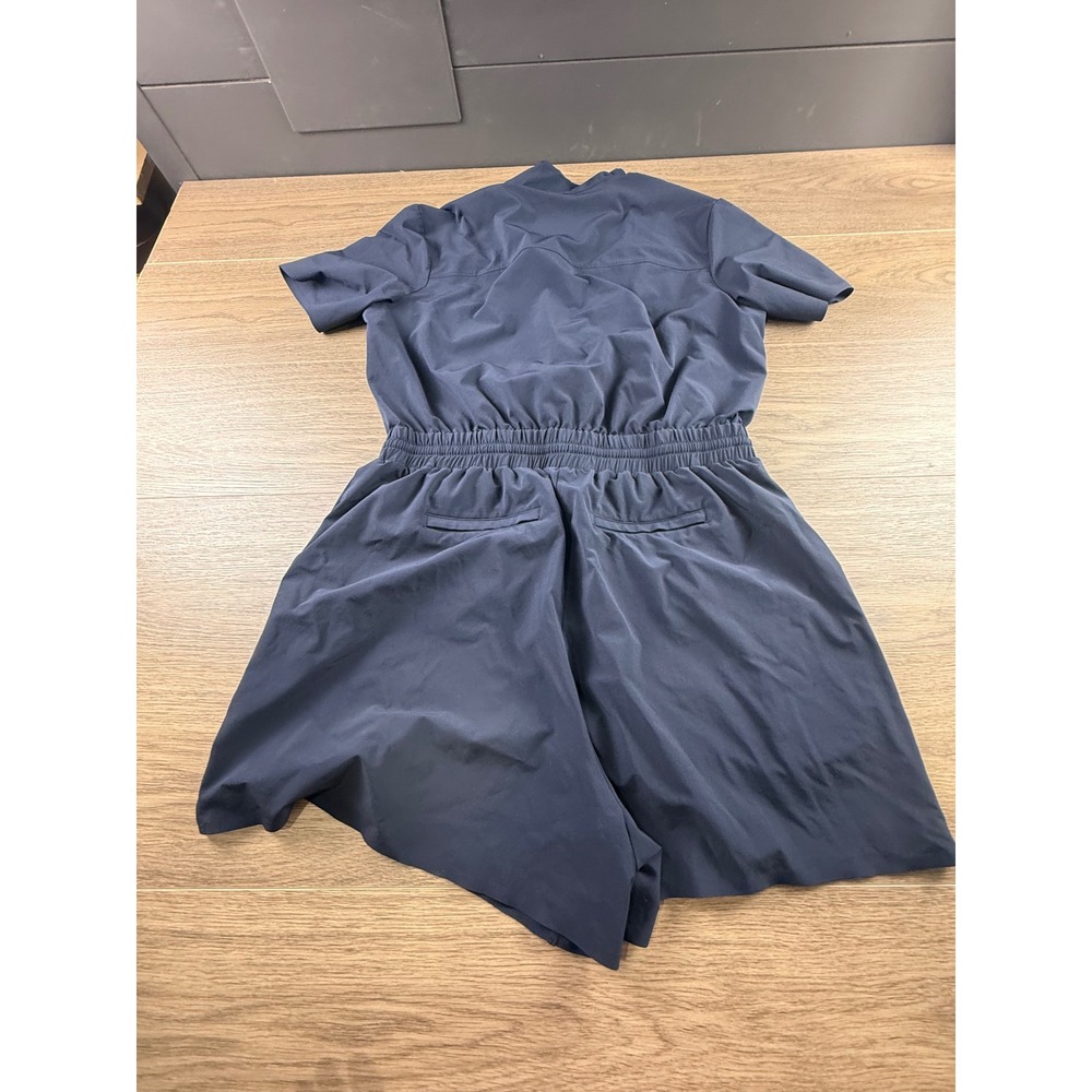 Athleta Women's Avenue Romper Navy Blue Size L TALL Button Front Collared - Picture 12 of 14